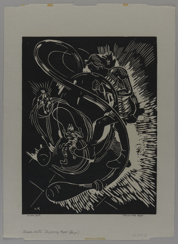 Hilda Katz (American, 1909–1997). <em>Skipping Rope</em>, 1947. Linocut on white wove Rice paper, Sheet: 15 7/8 x 11 5/8 in. (40.3 x 29.5 cm). Brooklyn Museum, Gift of Hilda Katz, 78.154.6. © artist or artist's estate (Photo: Brooklyn Museum, 78.154.6_PS20.jpg)