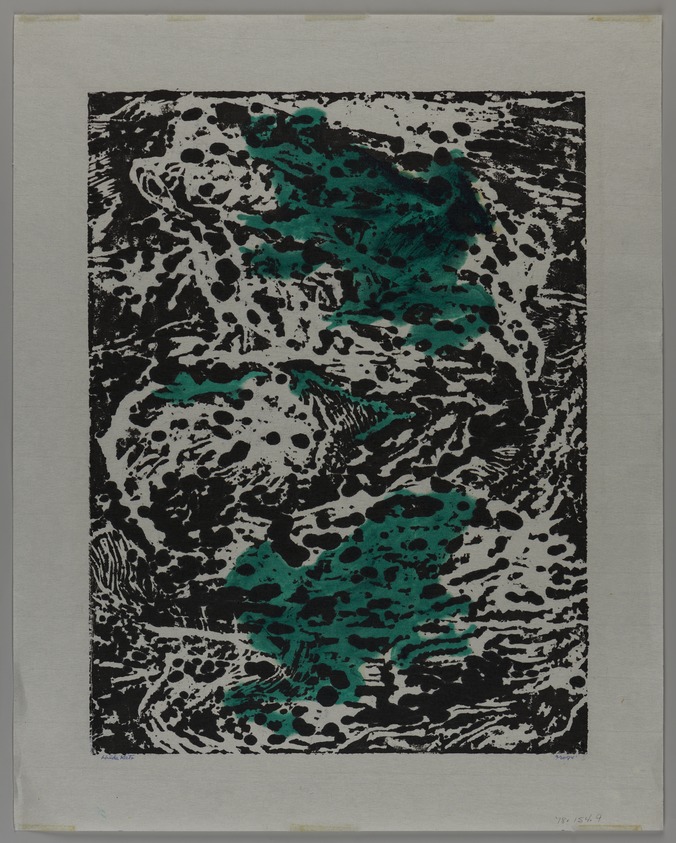 Hilda Katz (American, 1909-1997). <em>Frogs</em>, n.d. Block print in color on white laid paper, Sheet: 18 7/8 x 15 in. (47.9 x 38.1 cm). Brooklyn Museum, Gift of Hilda Katz, 78.154.9. © artist or artist's estate (Photo: Brooklyn Museum, 78.154.9_PS20.jpg)