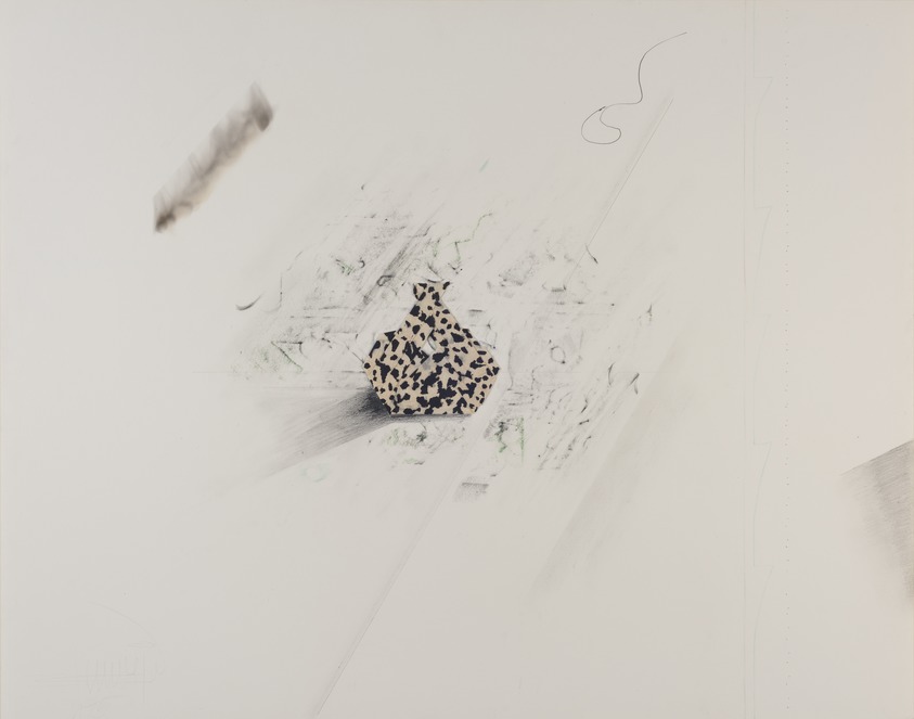 Bimal Banerjee (American, born India, 1939). <em>Les Activities Dans La Nature #1 (#20)</em>, June 6, 1975. Graphite, smoke stain, painted collage, pin holes on paper, 22 1/2 x 28 1/2 in.  (57.2 x 72.4 cm). Brooklyn Museum, Gift of Mr. and Mrs. Robert L. Poster, 78.16. © artist or artist's estate (Photo: Brooklyn Museum, 78.16_PS11.jpg)
