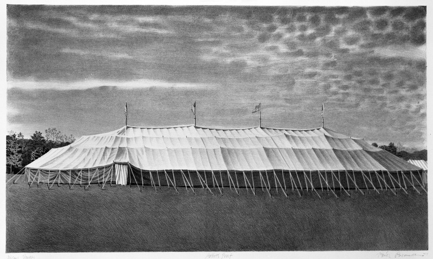 Keith Rasmussen (American, 1942-2006). <em>Circus Vargas</em>, 1977. Lithograph on paper, sheet: 20 3/4 x 29 1/2 in. (52.7 x 74.9 cm). Brooklyn Museum, Designated Purchase Fund, 78.20. © artist or artist's estate (Photo: Brooklyn Museum, 78.20_bw.jpg)