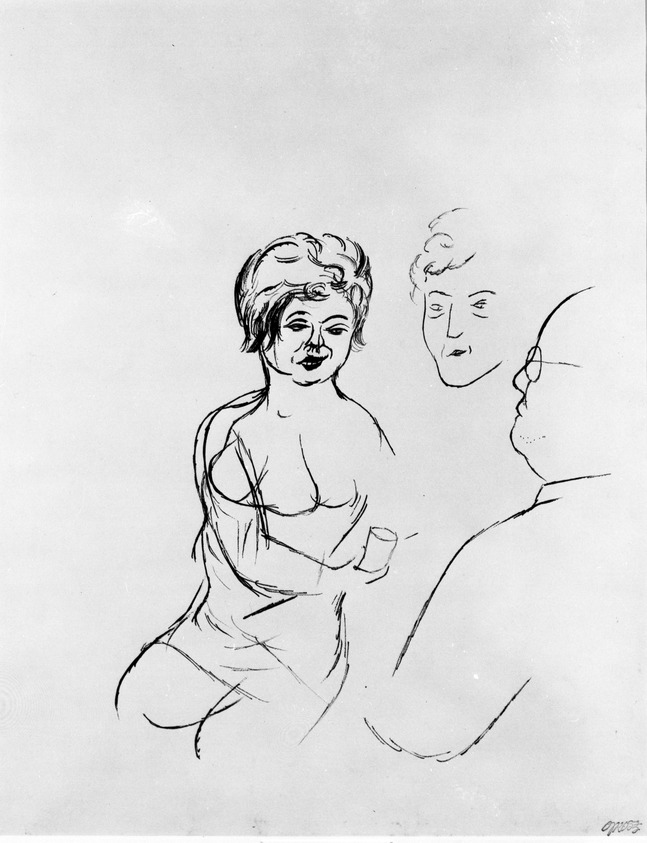 George Grosz (American, born Germany, 1893-1959). <em>Untitled (Cafe)</em>, 1923. Ink  on paper, 24 7/8 × 19 3/8 in. (63.2 × 49.2 cm). Brooklyn Museum, Gift of Richard Anuszkiewicz, 78.272.21. © artist or artist's estate (Photo: Brooklyn Museum, 78.272.21_bw.jpg)