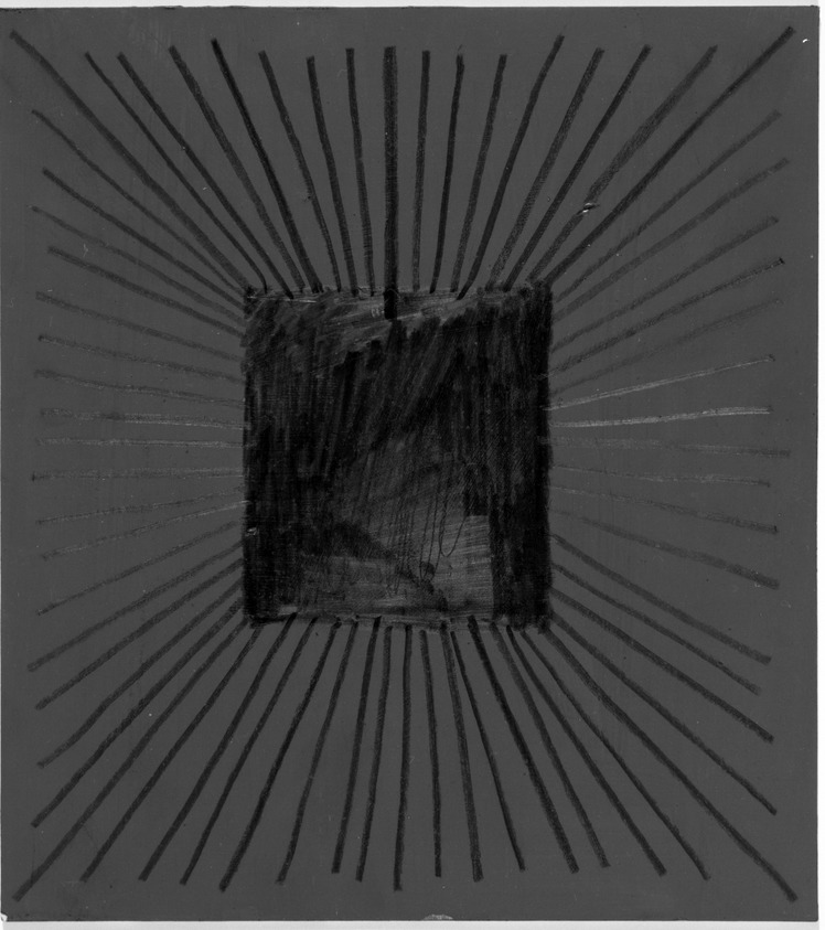 Richard Anuszkiewicz (American, 1930-2020). <em>Square on Blue</em>, 1977. Graphite on painted ground on board, 9 x 8 in. (22.9 x 20.3 cm). Brooklyn Museum, Gift of the Carroll Family Collection, 79.137.1. © artist or artist's estate (Photo: Brooklyn Museum, 79.137.1_bw.jpg)