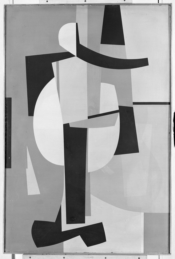 Carl Holty (American, 1900-1973). <em>Black and Orange</em>, 1942. Oil on masonite, 48 x 32 1/8 in. (121.9 x 81.6 cm). Brooklyn Museum, Gift of Sandra H. Childs, 79.14.1. © artist or artist's estate (Photo: Brooklyn Museum, 79.14.1_framed_bw.jpg)