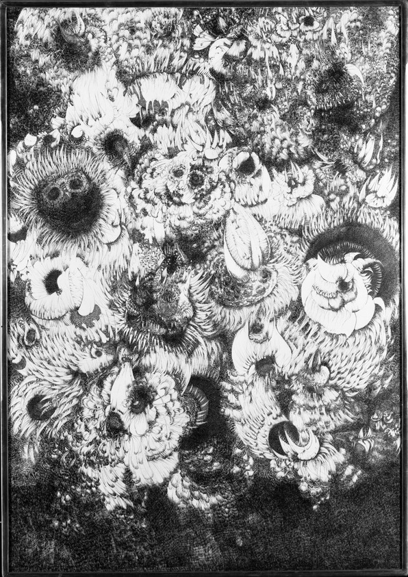 Arnold Bittleman (American, 1933-1985). <em>Dreamscape IV</em>, 1960. Ink on paper, 57 3/4 x 40 11/16 in. (146.7 x 103.3 cm). Brooklyn Museum, Gift of Mrs. Walter N. Pharr, 79.147. © artist or artist's estate (Photo: Brooklyn Museum, 79.147_bw.jpg)