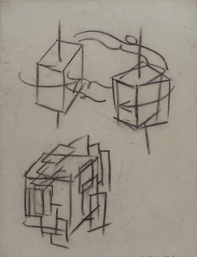 Hans Hofmann (American, 1880–1966). <em>[Untitled] (Lecture Drawing) (Study of a Cube in Space)</em>, 1942. Charcoal on ivory, Ingres d'Arches laid paper, sheet: 25 x 19 1/16 in. (63.5 x 48.4 cm). Brooklyn Museum, Gift of Jerome Burns, 79.38.2. © artist or artist's estate (Photo: Brooklyn Museum, 79.38.2.jpg)