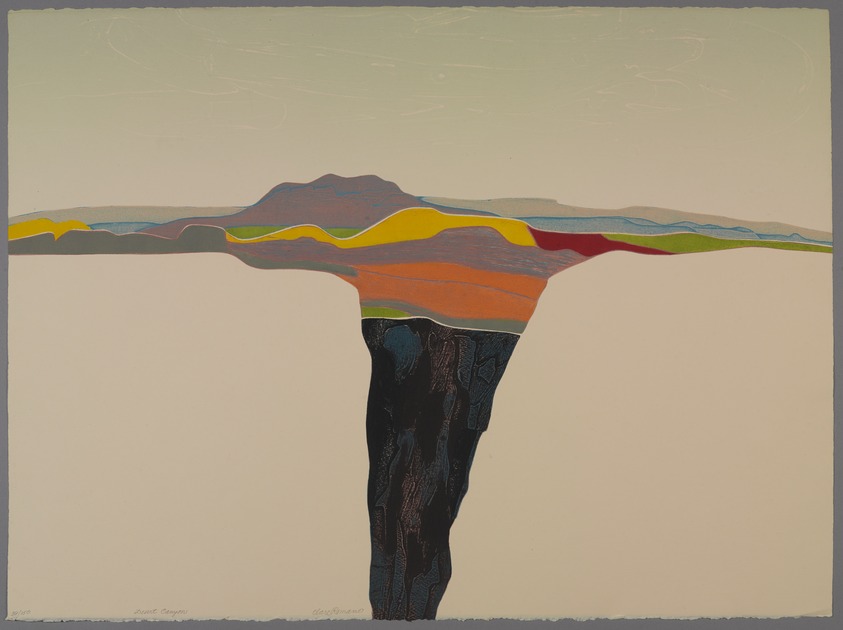 Clare Romano (American, born 1922). <em>Desert Canyon</em>, 1978. Collograph in color on Arches cover, buff paper, 22 1/4 x 29 15/16 in. (56.5 x 76 cm). Brooklyn Museum, Gift of the artist, 80.138.1. © artist or artist's estate (Photo: Brooklyn Museum, 80.138.1_PS9.jpg)