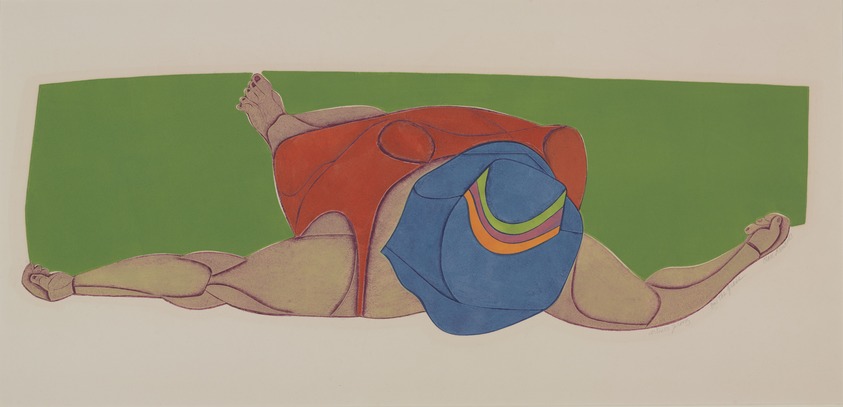 Clare Romano (American, born 1922). <em>On The Grass</em>, 1970. Collograph in color, Arches cover, 17 9/16 x 35 3/16 in. (44.6 x 89.3 cm). Brooklyn Museum, Gift of the artist, 80.138.2. © artist or artist's estate (Photo: Brooklyn Museum, 80.138.2_PS9.jpg)
