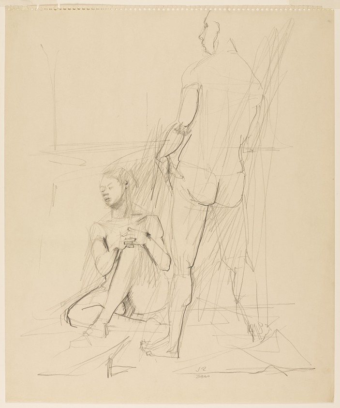 Jack Tworkov (American, born Poland, 1900-1982). <em>Untitled (Seated and Standing Figure)</em>, March 9, 1960. Graphite on paper, sheet/composition: 16 7/8 x 14 in. (42.8 x 35.5 cm). Brooklyn Museum, Gift of the artist, 80.20.1. © artist or artist's estate (Photo: Brooklyn Museum, 80.20.1_PS9.jpg)