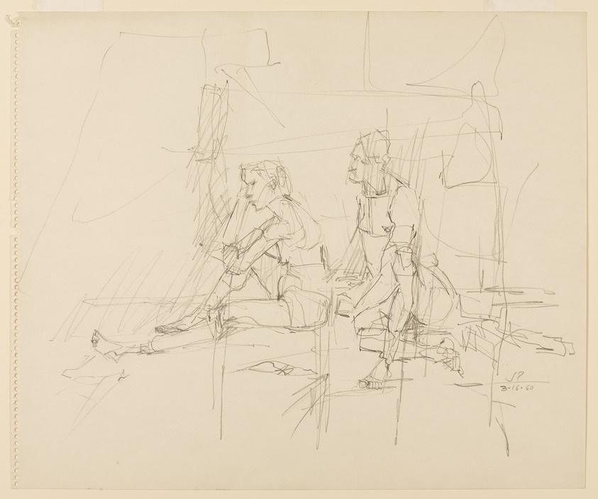 Jack Tworkov (American, born Poland, 1900-1982). <em>Untitled (Two Seated Figures)</em>, March 16, 1960. Graphite on paper, sheet/composition: 14 x 16 7/8 in. (35.5 x 42.8 cm). Brooklyn Museum, Gift of the artist, 80.20.3. © artist or artist's estate (Photo: Brooklyn Museum, 80.20.3_PS9.jpg)