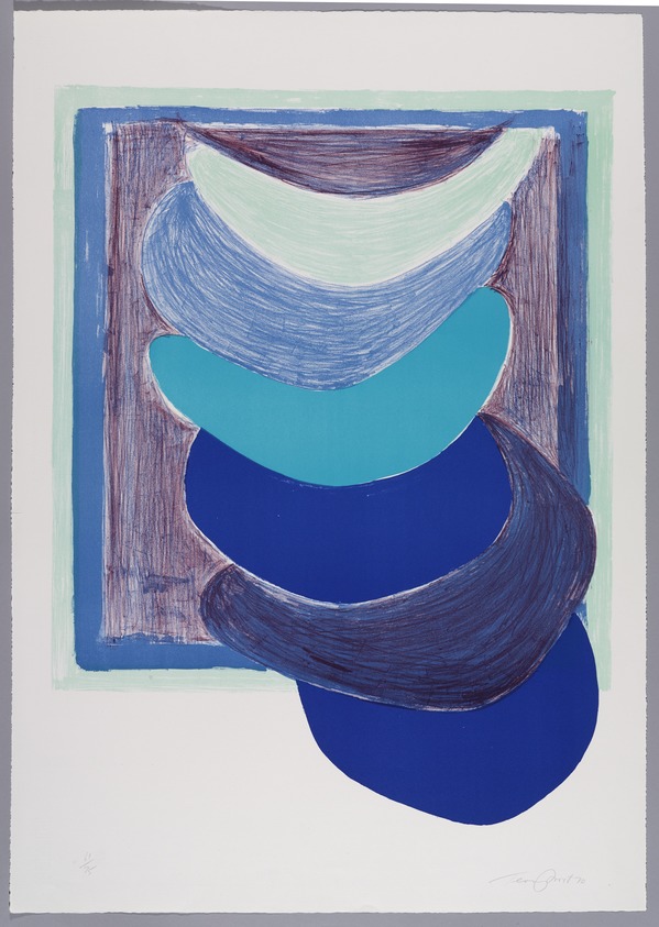 Terry Frost (British, 1915-2003). <em>Blue Suspended Form</em>, 1970. Lithograph in color on BFK Rives paper, 35 7/16 x 24 15/16 in. (90 x 63.3 cm). Brooklyn Museum, Gift of William Dorman, 80.204.7. © artist or artist's estate (Photo: Brooklyn Museum, 80.204.7_PS9.jpg)