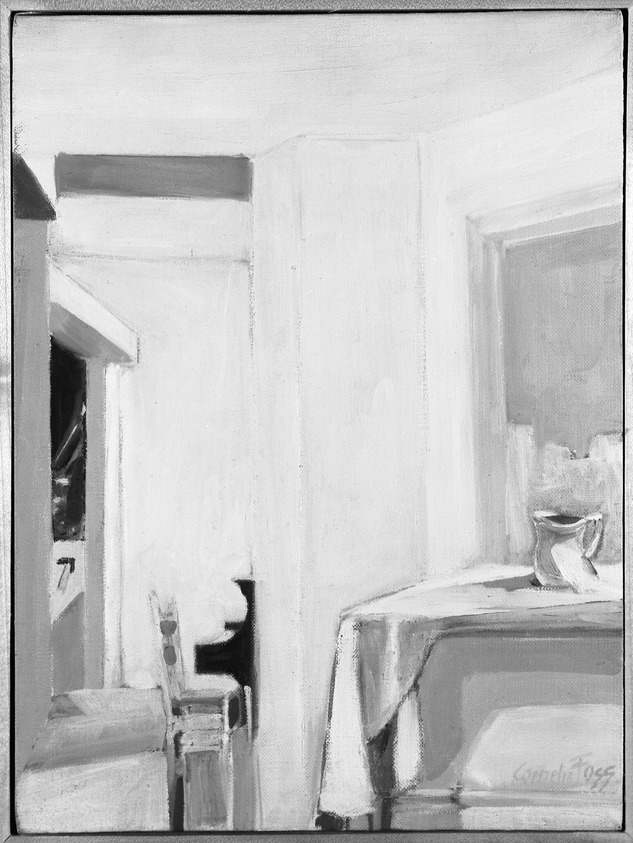 Cornelia Foss (American, born Germany, 1931). <em>Studio with Piano</em>, 1981. Oil on canvas, 13 x 10 in. (33 x 25.4 cm). Brooklyn Museum, A. Augustus Healy Fund, 81.215. © artist or artist's estate (Photo: Brooklyn Museum, 81.215_bw.jpg)