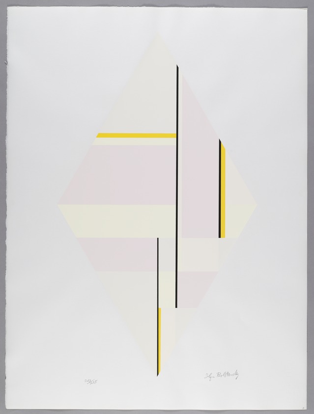 Ilya Bolotowsky (American, born Russia, 1907-1981). <em>Untitled</em>, 1979. Screenprint on paper, Elongated diamond shape: 25 3/8 x 14 3/4 in. (64.5 x 37.5 cm). Brooklyn Museum, Gift of Dr. and Mrs. Kenneth Lawrence, 81.237.2. © artist or artist's estate (Photo: Brooklyn Museum, 81.237.2_PS6.jpg)