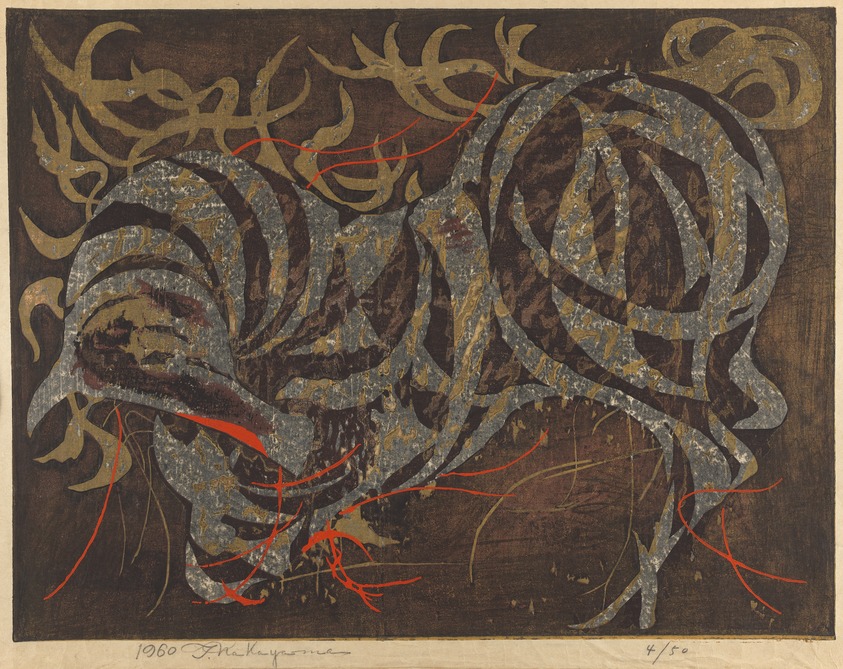 Nakayama Tadashi (Japanese, 1927–2014). <em>Horse</em>, 1960. Color woodblock print on paper, 20 1/4 x 26 1/2 in. (51.4 x 67.3 cm). Brooklyn Museum, Gift of Robert Sistrunk, 82.129.2. © artist or artist's estate (Photo: Brooklyn Museum, 82.129.2_IMLS_PS3.jpg)