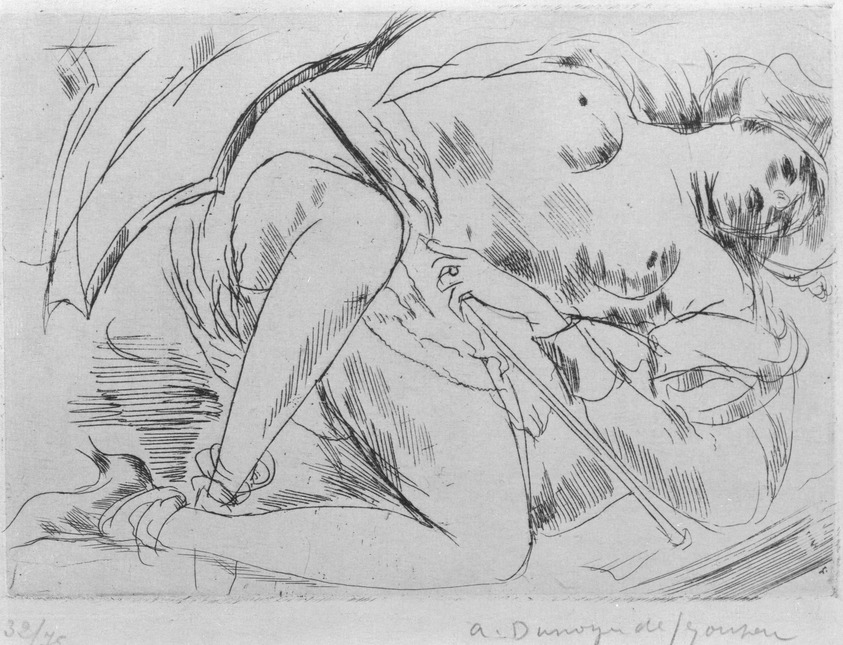 André Dunoyer de Segonzac (French, 1884-1974). <em>Nu a L'Ombrelle</em>, 1924. Etching on wove Holland paper, 4 13/16 x 6 3/4 in. (12.2 x 17.2 cm). Brooklyn Museum, Gift of Mr. and Mrs. Sid Feinberg, 82.198.1. © artist or artist's estate (Photo: Brooklyn Museum, 82.198.1_bw.jpg)