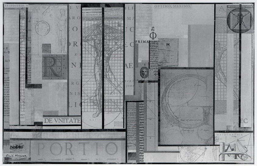 Enid Munroe (American, born 1923). <em>Optimo Maximo</em>, 1981. Collage with hand-dyed xerox papers on paper, 12 3/4 x 20 in. (32.4 x 50.8 cm). Brooklyn Museum, Frederick Loeser Fund, 82.29. © artist or artist's estate (Photo: Brooklyn Museum, 82.29_bw.jpg)