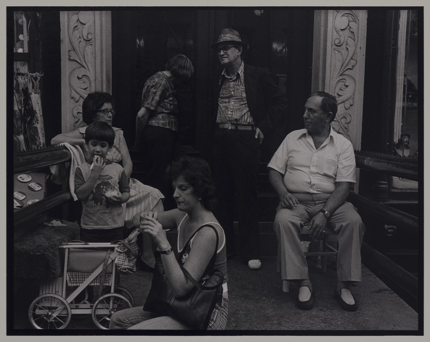 Victor Friedman (American, born 1930). <em>Group on Stoop in New York</em>, 1981. Gelatin silver print, image: 7 1/2 x 9 9/16 in. (19.1 x 24.3 cm). Brooklyn Museum, Gift of the artist, 83.76.4. © artist or artist's estate (Photo: Brooklyn Museum, 83.76.4_PS20.jpg)