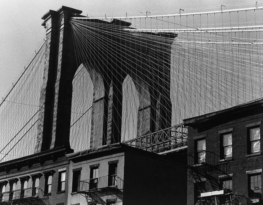 Donald Burns (American, 1919-1989). <em>Brooklyn Bridge</em>, 1981. Gelatin silver photograph, image: 15 1/4 x 19 1/2 in. (38.7 x 49.5 cm). Brooklyn Museum, Gift of the artist, 83.7. © artist or artist's estate (Photo: Brooklyn Museum, 83.7_bw.jpg)