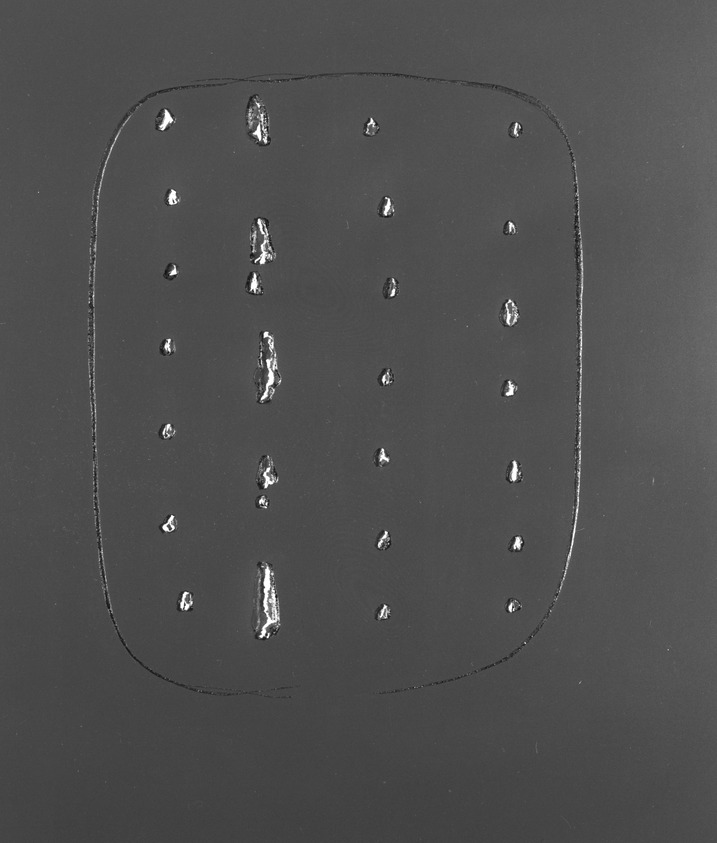 Lucio Fontana (Italian, born Argentina 1899-1968). <em>Spatial Concept A (Concetto Spaziale A)</em>, 1968. Etching in deep relief with tearing and slashing on wove paper with black recto, 25 1/16 x 18 13/16 in. (63.7 x 47.8 cm). Brooklyn Museum, Gift of Mr. and Mrs. Sid Feinberg, 84.153.1. © artist or artist's estate (Photo: Brooklyn Museum, 84.153.1_bw.jpg)