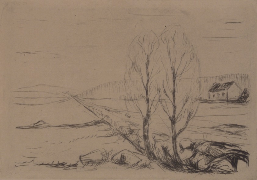 Edvard Munch (Norwegian, 1863-1944). <em>Norwegian Landscape (Norwegische Landschaft)</em>, 1908. Etching on imitation laid paper, Image (Plate): 4 x 5 3/4 in. (10.2 x 14.6 cm). Brooklyn Museum, Gift of Mr. and Mrs. Morton Ostrow, 84.306.2. © artist or artist's estate (Photo: Brooklyn Museum, 84.306.2.jpg)