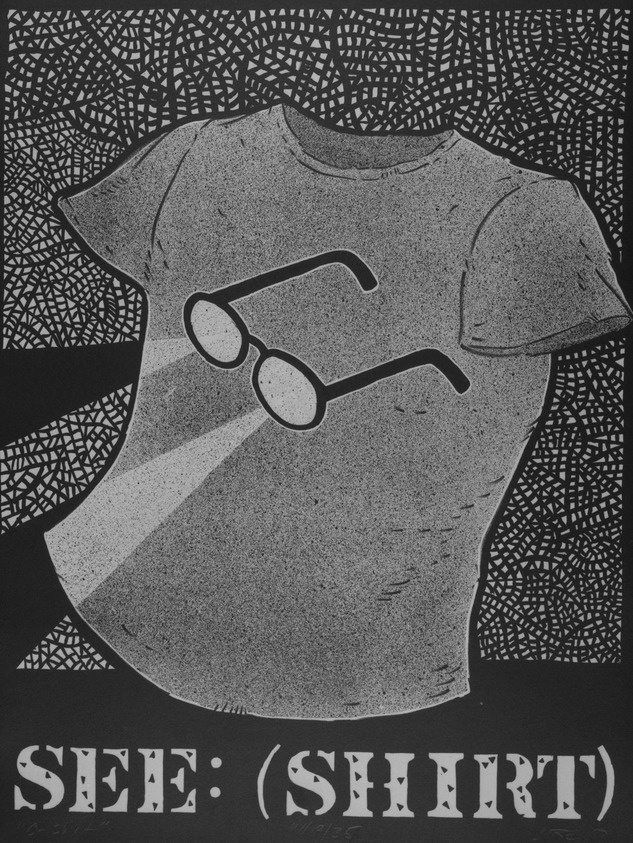 Calvin Reid. <em>See-Shirt</em>, 1983. Lithograph on paper, sheet (image): 20 1/8 x 15 1/16 in. (51.1 x 38.3 cm). Brooklyn Museum, Gift of the Printmaking Workshop in honor of Una E. Johnson, 84.307.10. © artist or artist's estate (Photo: Brooklyn Museum, 84.307.10_bw.jpg)