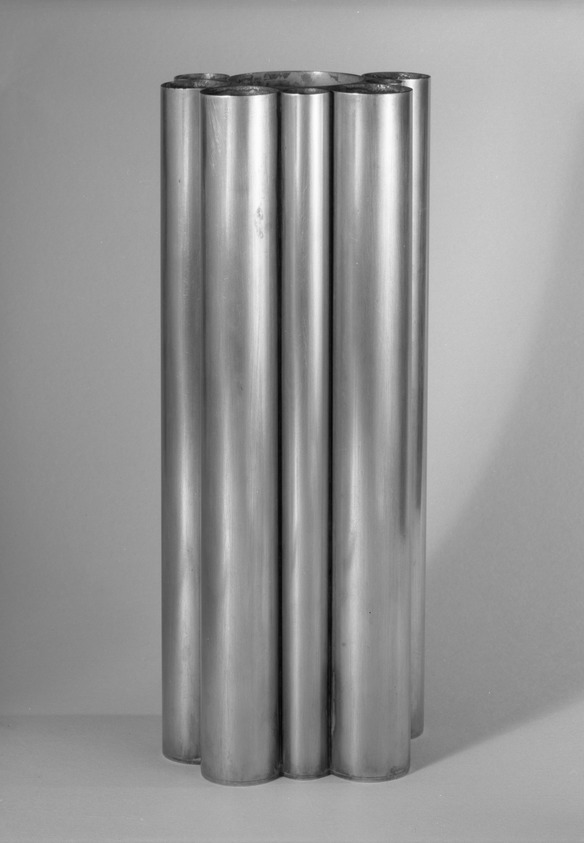 Harry Bertoia (American, born Italy, 1915–1978). <em>Vase</em>, 1937–1938. Brass, metal, 9 3/4 x 4 x 2 7/8 in. (24.8 x 10.2 x 7.3 cm). Brooklyn Museum, H. Randolph Lever Fund, 85.160.3. © artist or artist's estate (Photo: Brooklyn Museum, 85.160.3_bw.jpg)