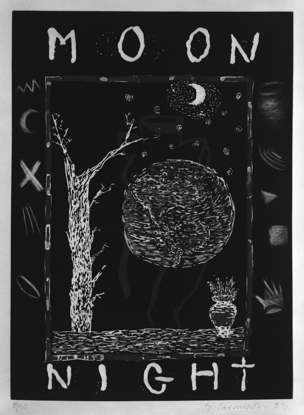 Squeak Carnwath (American, born 1947). <em>Moon Night</em>, 1983. Aquatint, sugar lift, spit bite, burnishing, Image: 14 13/16 x 10 13/16 in. (37.6 x 27.5 cm). Brooklyn Museum, Gift of Bruce Velick, 85.27.3. © artist or artist's estate (Photo: Brooklyn Museum, 85.27.3_bw.jpg)