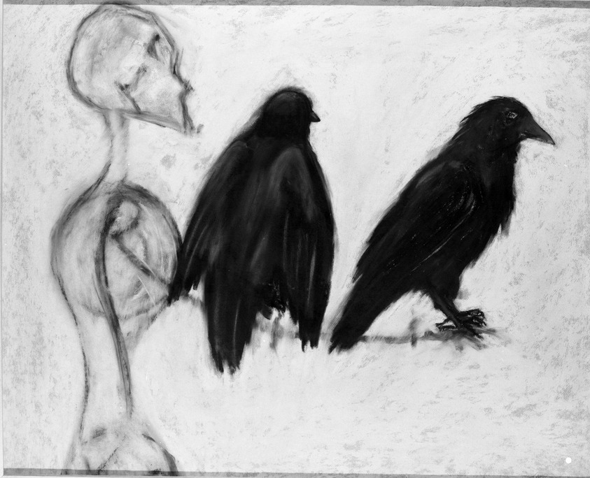 Craig Langager. <em>Two Birds on a Limb</em>, 1946. Charcoal and chalk on rag paper, 28 × 34 in. (71.1 × 86.4 cm). Brooklyn Museum, Anonymous gift, 86.151.3. © artist or artist's estate (Photo: Brooklyn Museum, 86.151.3_bw.jpg)