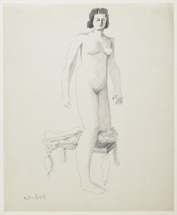 Milton Avery (American, 1885-1965). <em>Nude Balancing</em>, ca. 1948. Graphite and ink on white wove paper, Sheet: 16 3/4 x 13 3/4 in. (42.5 x 34.9 cm). Brooklyn Museum, Frank L. Babbott Fund, 86.221. © artist or artist's estate (Photo: Brooklyn Museum, 86.221_PS2.jpg)