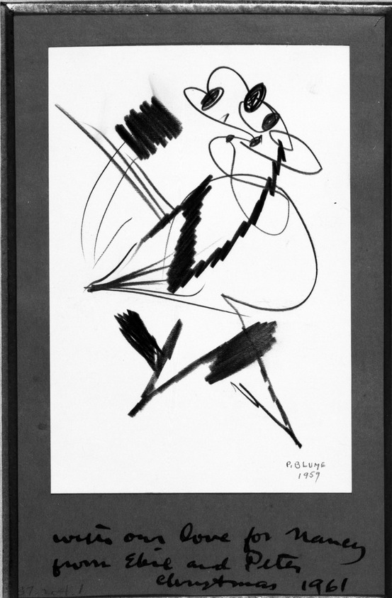 Peter Blume (American, 1906-1992). <em>Untitled (Surreal Figure)</em>, 1959. Graphite on paper, 6 x 4 in. (15.2 x 10.2 cm). Brooklyn Museum, Bequest of Nancy S. Holsten in memory of Edward L. Holsten, 87.204.10. © artist or artist's estate (Photo: Brooklyn Museum, 87.204.10_bw.jpg)