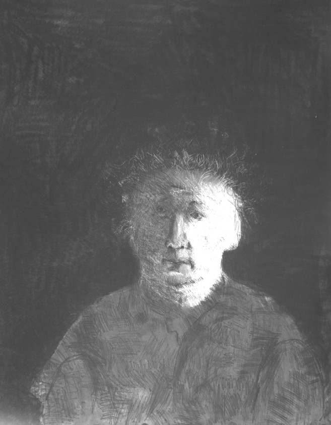 George Segal (American, 1924-2000). <em>Helen I</em>, 1986-1987. Aquatint, soft-ground and drypoint on paper, sheet: 40 1/2 x 32 1/8 in. (102.8 x 81.6 cm). Brooklyn Museum, Gift of Carroll Janis, 87.247.2. © artist or artist's estate (Photo: Brooklyn Museum, 87.247.2_bw.jpg)