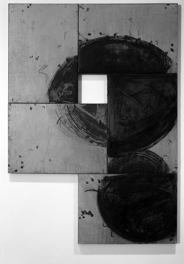 Serge Spitzer (Romanian, 1951-2012). <em>About Sculpture, Five Pieces</em>, 1986. Acrylic on paper laid down on canvas stretched over wood panel with sides, each piece: 16 3/4 x 23 3/4 in. (42.5 x 60.3 cm). Brooklyn Museum, Gift of Werner H. Kramarsky, 87.38a-e. © artist or artist's estate (Photo: Brooklyn Museum, 87.38a-e_bw.jpg)