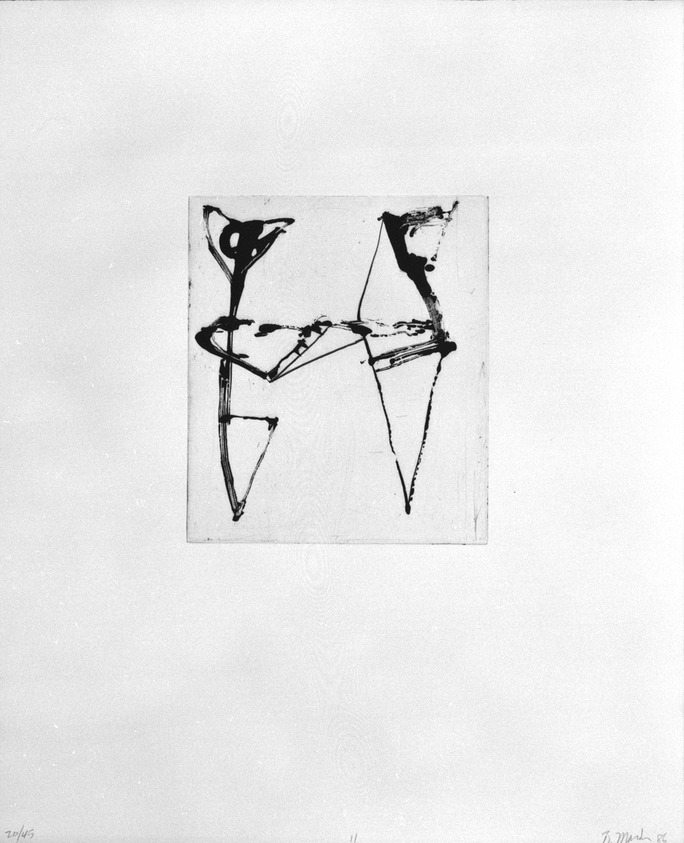 Brice Marden (American, born 1938). <em>Print from "Etchings to Rexroth,"</em> 1986. Sugar lift, aquatint, open bite, drypoint and scraping on paper, sheet: 19 1/2 x 16 in. (49.5 x 40.6 cm). Brooklyn Museum, Purchased with funds given by Henry and Cheryl Welt, 87.54.11. © artist or artist's estate (Photo: Brooklyn Museum, 87.54.11_bw.jpg)