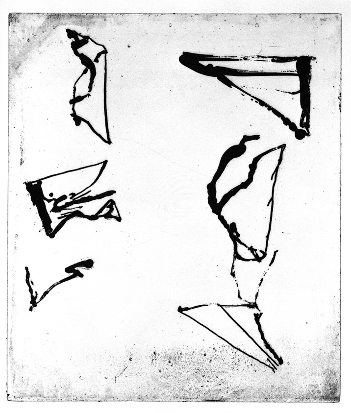 Brice Marden (American, 1938–2023). <em>Etching from "Etchings to Rexroth,"</em> 1986. Sugar lift, aquatint, open bite, drypoint and scraping on paper, sheet: 19 1/2 x 16 in. (49.5 x 40.6 cm). Brooklyn Museum, Purchased with funds given by Henry and Cheryl Welt, 87.54.1. © artist or artist's estate (Photo: Brooklyn Museum, 87.54.1_bw.jpg)