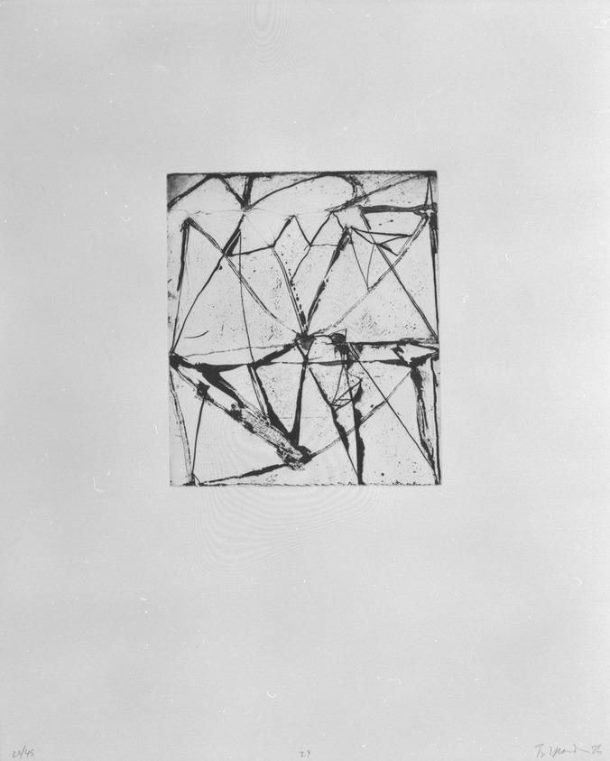 Brice Marden (American, born 1938). <em>Print from "Etchings to Rexroth,"</em> 1986. Sugar lift, aquatint, open bite, drypoint and scraping on paper, sheet: 19 1/2 x 16 in. (49.5 x 40.6 cm). Brooklyn Museum, Purchased with funds given by Henry and Cheryl Welt, 87.54.24. © artist or artist's estate (Photo: Brooklyn Museum, 87.54.24_bw.jpg)