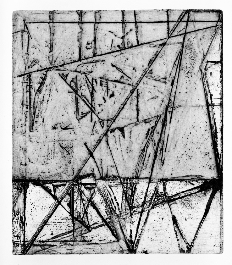 Brice Marden (American, born 1938). <em>Print from "Etchings to Rexroth,"</em> 1986. Sugar lift, aquatint, open bite, drypoint and scraping on paper, sheet: 19 1/2 x 16 in. (49.5 x 40.6 cm). Brooklyn Museum, Purchased with funds given by Henry and Cheryl Welt, 87.54.25. © artist or artist's estate (Photo: Brooklyn Museum, 87.54.25_bw.jpg)