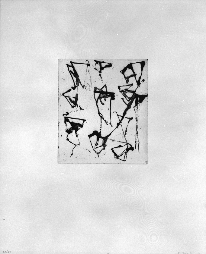 Brice Marden (American, born 1938). <em>Print from "Etchings to Rexroth,"</em> 1986. Sugar lift, aquatint, open bite, drypoint and scraping on paper, sheet: 19 1/2 x 16 in. (49.5 x 40.6 cm). Brooklyn Museum, Purchased with funds given by Henry and Cheryl Welt, 87.54.4. © artist or artist's estate (Photo: Brooklyn Museum, 87.54.4_bw.jpg)
