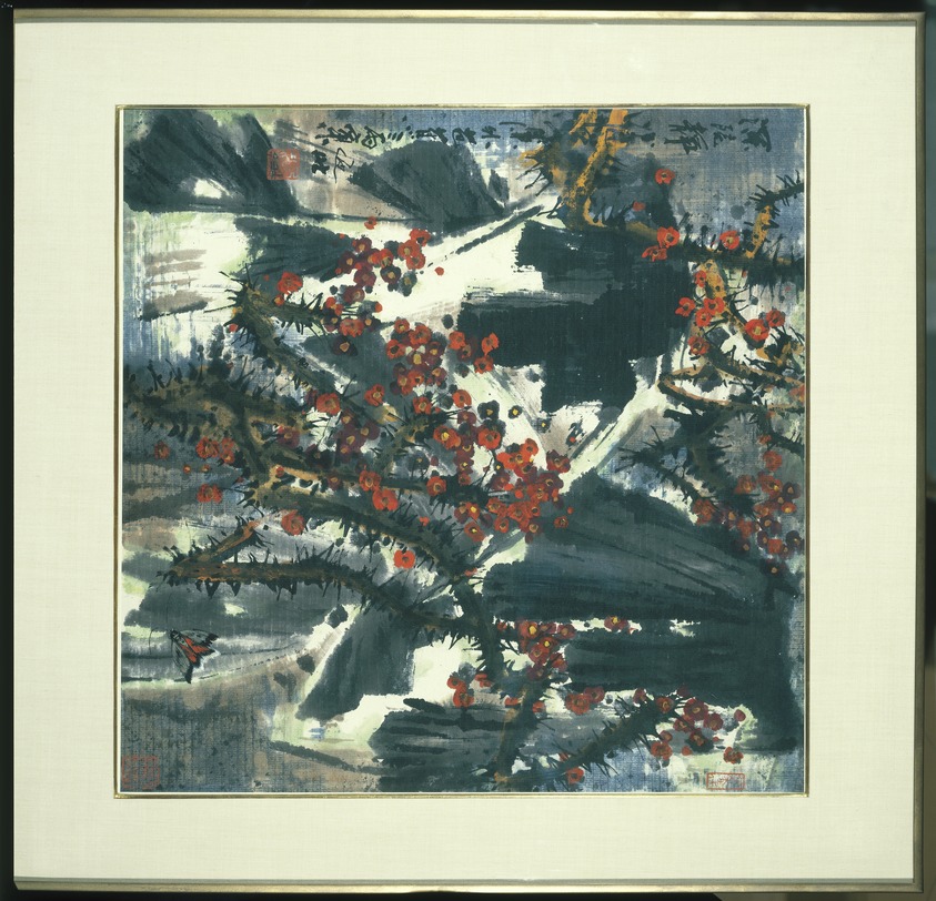 Wang Naizhuang (Chinese, born 1929). <em>Hanging Scroll (Framed) - Quiet Courtyard, Empty Studio, Around Some Bananas</em>, ca. 1980. Ink and color on "window paper", Scroll: 20 1/2 x 20 5/8 in. (52.1 x 52.4 cm). Brooklyn Museum, Gift of Alastair Bradley Martin, 88.91.4. © artist or artist's estate (Photo: Brooklyn Museum, 88.91.4_IMLS_SL2.jpg)