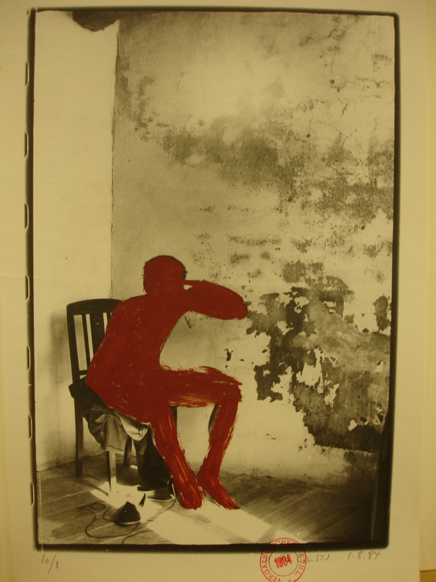 Kaspar Thomas Linder (Swiss, born 1951). <em>August 1, 1984</em>, 1984. Gelatin silver print with applied red paint, Sheet: 15 x 10 1/4 in. Brooklyn Museum, Gift of Marcuse Pfeifer, 1990.119.53. © artist or artist's estate (Photo: Brooklyn Museum, CUR.1990.119.53.jpg)