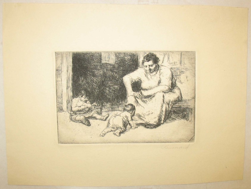 George Renouard (American, 1855–1954). <em>Mother and Children</em>, n.d. Etching on wove paper, sheet: 7 15/16 x 10 1/2 in. (20.1 x 26.6 cm). Brooklyn Museum, Gift of Gertrude W. Dennis, 1991.153.26. © artist or artist's estate (Photo: Brooklyn Museum, CUR.1991.153.26.jpg)