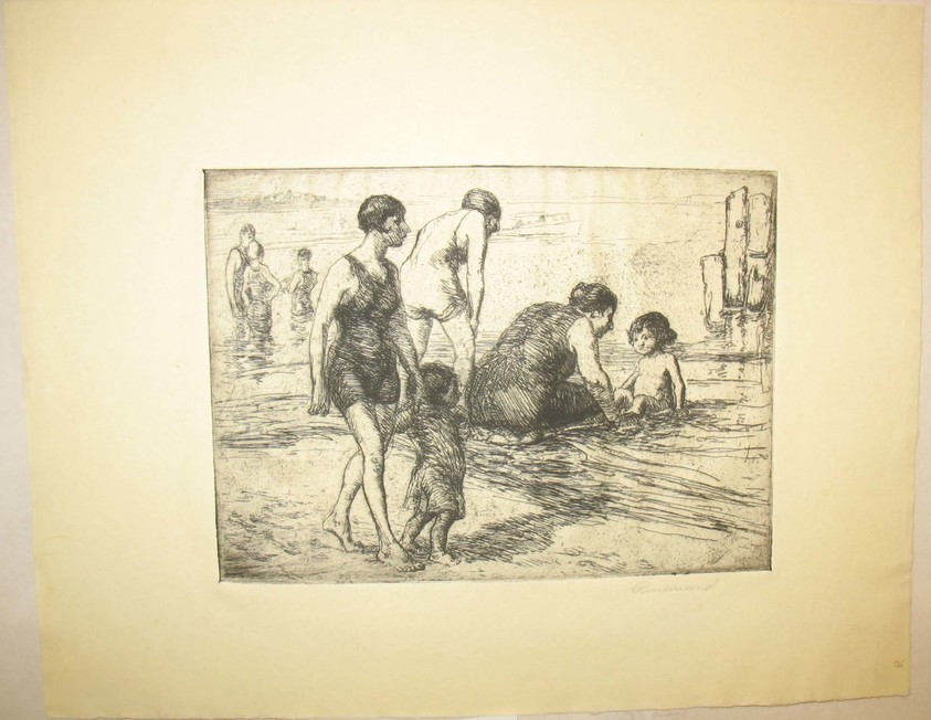 George Renouard (American, 1855–1954). <em>Mama Bathing</em>, n.d. Etching on wove paper, sheet: 8 3/4 x 11 1/8 in. (22.2 x 28.2 cm). Brooklyn Museum, Gift of Gertrude W. Dennis, 1991.153.27. © artist or artist's estate (Photo: Brooklyn Museum, CUR.1991.153.27.jpg)