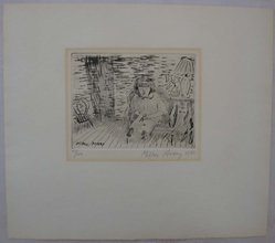 Milton Avery (American, 1885-1965). <em>Child Cutting</em>, 1936. Etching on white wove paper, Image: 6 1/8 x 7 3/8 in. (15.6 x 18.8 cm). Brooklyn Museum, Bequest of Ivor Green and Augusta Green, 1992.273.2. © artist or artist's estate (Photo: Brooklyn Museum, CUR.1992.273.2.jpg)