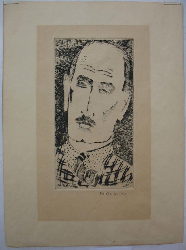 Milton Avery (American, 1885–1965). <em>Self-Portrait</em>, 1935. Etching on tan wove paper, Image: 9 1/16 x 4 3/4 in. (23 x 12 cm). Brooklyn Museum, Bequest of Ivor Green and Augusta Green, 1992.273.7. © artist or artist's estate (Photo: Brooklyn Museum, CUR.1992.273.7.jpg)