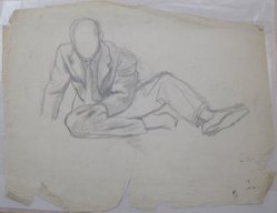James Brooks (American, 1906-1992). <em>[Untitled] (Seated Male)</em>, n.d. Charcoal and graphite on paper, Sheet: 18 15/16 x 24 1/4 in. (48.1 x 61.6 cm). Brooklyn Museum, Gift of Charlotte Park Brooks in memory of her husband, James David Brooks, 1996.54.101. © artist or artist's estate (Photo: Brooklyn Museum, CUR.1996.54.101.jpg)