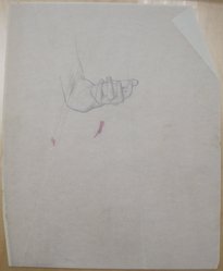 James Brooks (American, 1906-1992). <em>[Untitled] (Hand)</em>, n.d. Graphite and red ink on paper, Sheet: 16 15/16 x 13 13/16 in. (43 x 35.1 cm). Brooklyn Museum, Gift of Charlotte Park Brooks in memory of her husband, James David Brooks, 1996.54.102. © artist or artist's estate (Photo: Brooklyn Museum, CUR.1996.54.102.jpg)