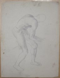 James Brooks (American, 1906-1992). <em>[Untitled] (Crouching Male Figure as Seen from Behind)</em>, n.d. Graphite on paper, Sheet: 21 x 16 in. (53.3 x 40.6 cm). Brooklyn Museum, Gift of Charlotte Park Brooks in memory of her husband, James David Brooks, 1996.54.110. © artist or artist's estate (Photo: Brooklyn Museum, CUR.1996.54.110.jpg)