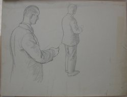 James Brooks (American, 1906-1992). <em>[Untitled] (Two Male Figures, One Fully Drawn, and Lower Portion of Torso)</em>, n.d. Graphite on paper, Sheet: 16 x 21 in. (40.6 x 53.3 cm). Brooklyn Museum, Gift of Charlotte Park Brooks in memory of her husband, James David Brooks, 1996.54.119. © artist or artist's estate (Photo: Brooklyn Museum, CUR.1996.54.119.jpg)
