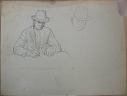 James Brooks (American, 1906-1992). <em>[Untitled] (Half Male Figure Writing and a Head)</em>, n.d. Ink on paper, Sheet: 16 x 21 in. (40.6 x 53.3 cm). Brooklyn Museum, Gift of Charlotte Park Brooks in memory of her husband, James David Brooks, 1996.54.120. © artist or artist's estate (Photo: Brooklyn Museum, CUR.1996.54.120.jpg)