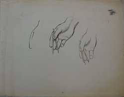James Brooks (American, 1906-1992). <em>[Untitled] (Two Hands with Compass)</em>, n.d. Ink and charcoal on paper, Sheet: 18 3/4 x 23 15/16 in. (47.6 x 60.8 cm). Brooklyn Museum, Gift of Charlotte Park Brooks in memory of her husband, James David Brooks, 1996.54.135. © artist or artist's estate (Photo: Brooklyn Museum, CUR.1996.54.135.jpg)