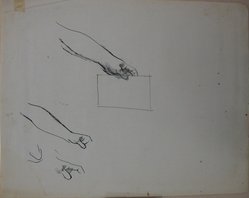 James Brooks (American, 1906-1992). <em>[Untitled] (Two Arms and Part of a Hand)</em>, n.d. Charcoal and ink on paper, Sheet: 18 13/16 x 23 15/16 in. (47.8 x 60.8 cm). Brooklyn Museum, Gift of Charlotte Park Brooks in memory of her husband, James David Brooks, 1996.54.137. © artist or artist's estate (Photo: Brooklyn Museum, CUR.1996.54.137.jpg)