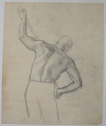 James Brooks (American, 1906-1992). <em>[Untitled] (Back of a Man)</em>, n.d. Graphite on paper, Sheet: 16 9/16 x 13 13/16 in. (42.1 x 35.1 cm). Brooklyn Museum, Gift of Charlotte Park Brooks in memory of her husband, James David Brooks, 1996.54.14. © artist or artist's estate (Photo: Brooklyn Museum, CUR.1996.54.14.jpg)